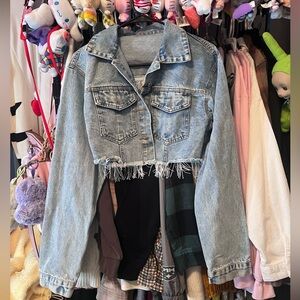 Shein Sparkle Fringe Cropped Jean Jacket